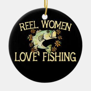 Reel Women kärlek som fiskar lustiga vinklare Julgransprydnad Keramik