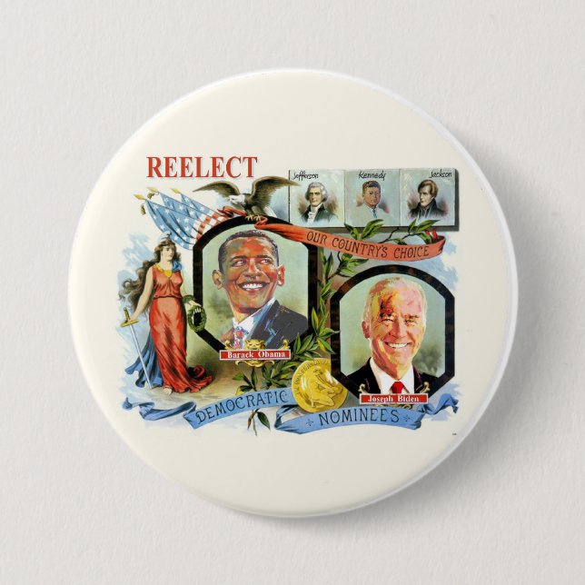 Reelect Obama Biden demokratkandidater Knapp (Framsida)