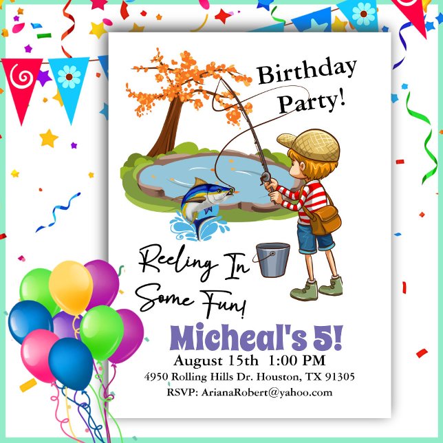 Reeling in Roligt Fishing Boy Birthday-inbjudan Inbjudningar (Skapare uppladdad)