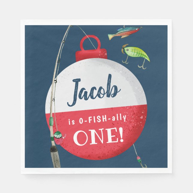 Reeling in the big ONE Fishing Birthday Pappersservett (Framsidan)