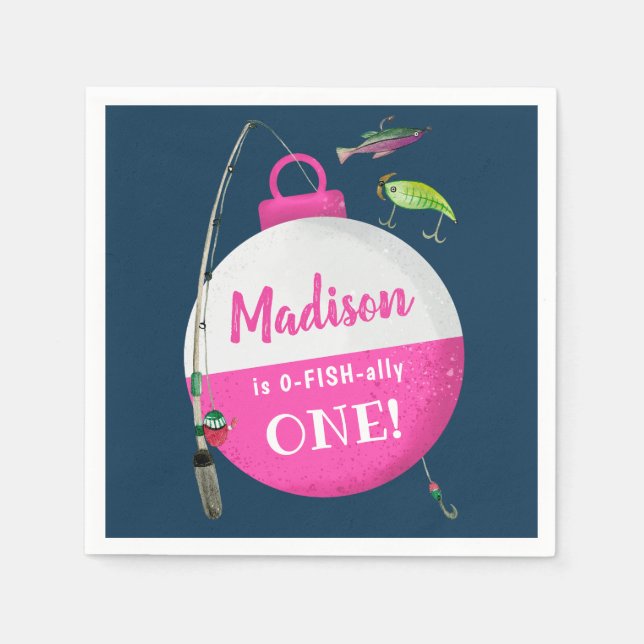 Reeling in the big ONE Fishing Birthday Pappersservett (Framsidan)