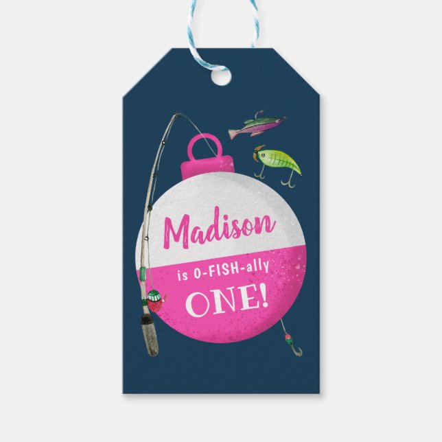 Reeling in the big ONE Fishing Birthday Presentetikett (Framsidan)