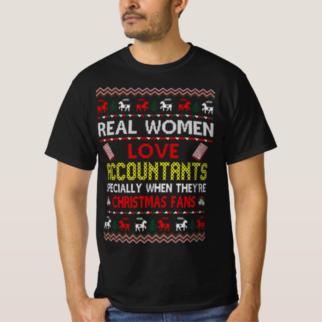 Reella kvinnliga revisorer, schristmas ful sweater t shirt (Framsida)