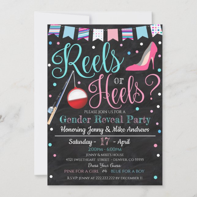 Reels eller Heels Gender Reveal Party-inbjudan Inbjudningar (Framsida)