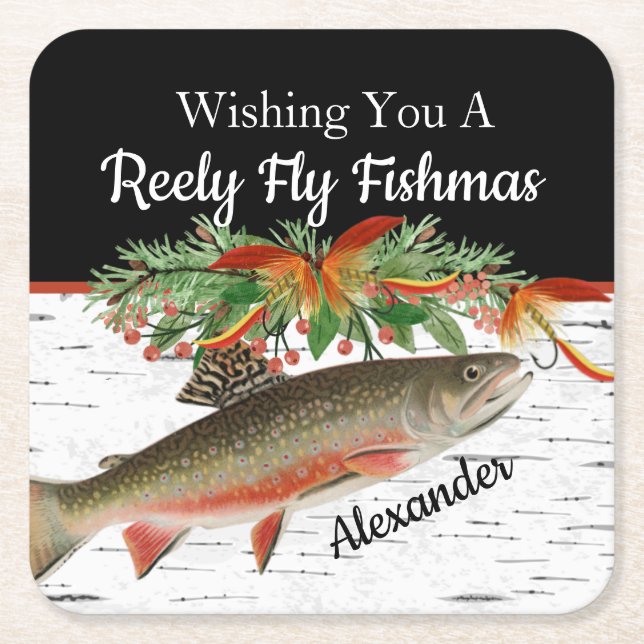 Reely Fly Fishmas Fil jul tom liten Underlägg Papper Kvadrat (Framsidan)