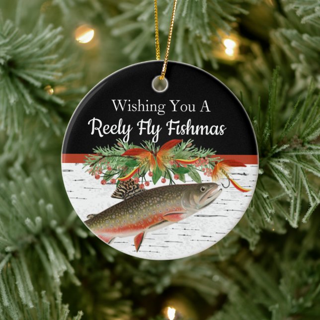 Reely Fly Fishmas Fishmas God Jul-hjärta Orname Julgransprydnad Keramik (Träd)