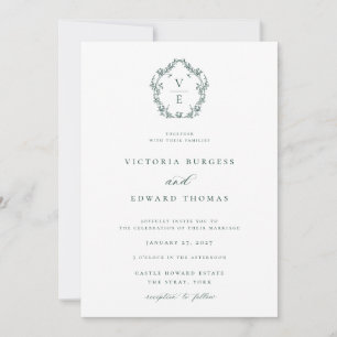 ReEmergency Era Emerald Monogram Vapensköld Bröllo Inbjudningar