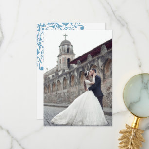 ReEmergency Fransk Blue Fleur de Lis Bröllop Photo Tack Kort
