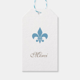 ReEmergency Fransk Blue Fleur de Lis Merci Bröllop Presentetikett