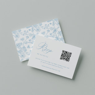 ReEmergency Light Blue Chinoiserie Bröllop QR-kod OSA Kort