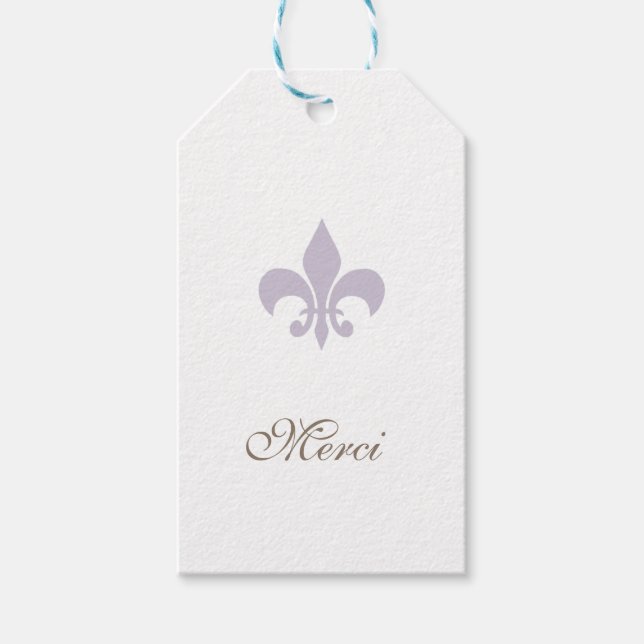 ReEmergency Lila Fransk Fleur de Lis Merci Bröllop Presentetikett (Framsidan)