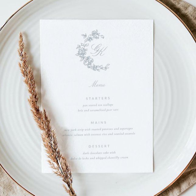 ReEmergency Monogram Bröllop Menu Meny (Regency Monogram Wedding Menu Card)