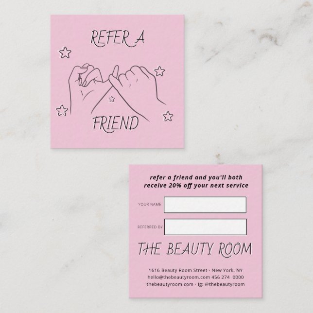 Refer a friend blush pink cute hands illustration rabattkort (Fram/baksida)