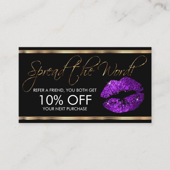 Referens - Lila Glitter Lipstick Business Rabattkort (Framsida)