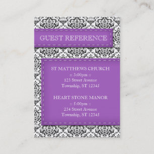 Referens till lila Stitched Damask Wedding Guest Visitkort