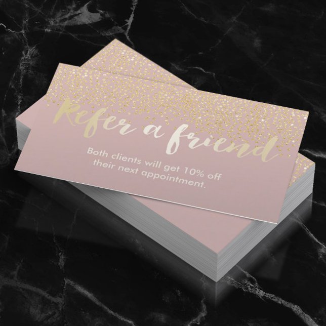 Referenskort | Chic Guld Confetti Dots Dusty Rosa Rabattkort (Skapare uppladdad)