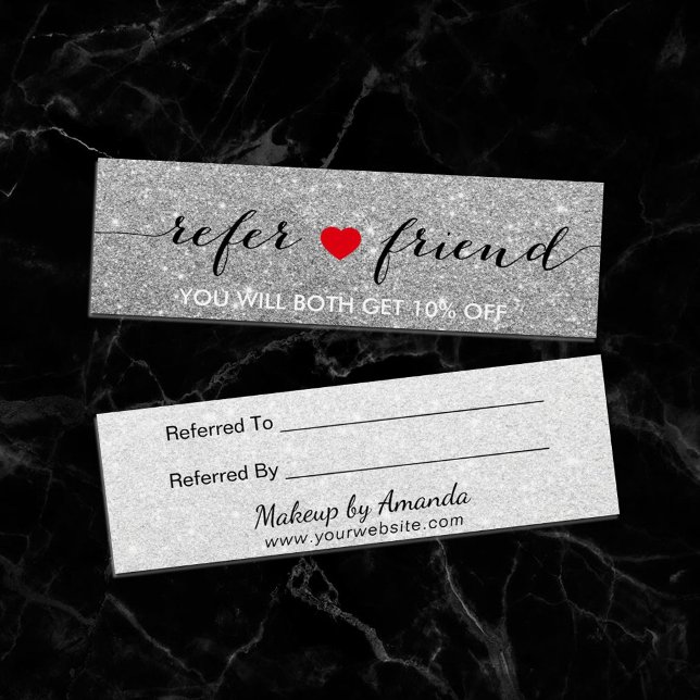 Referenskort | Elegant Glitter Red Heart Litet Visitkort (Skapare uppladdad)