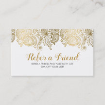 Referenskort elegant Guld & White Paisley Snöre