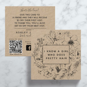 Referenskort för botaniskt Kraft Black QR-kod Fyrkantigt Visitkort