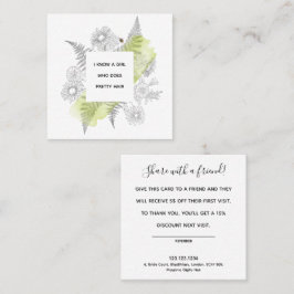 Referenskort för elegant Blommigt, svart och vitt Fyrkantigt Visitkort