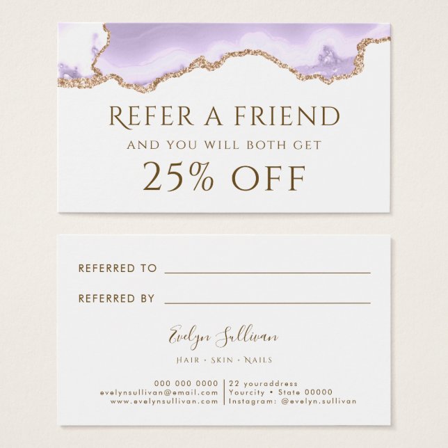 Referenskort för lavender lila Agate Visitkort (Framsida & baksida)