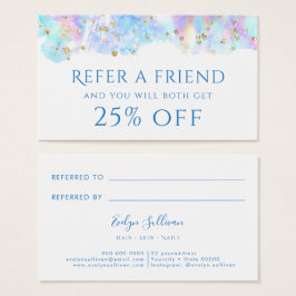 Referenskort för pastellblå vattenfärg glitter visitkort