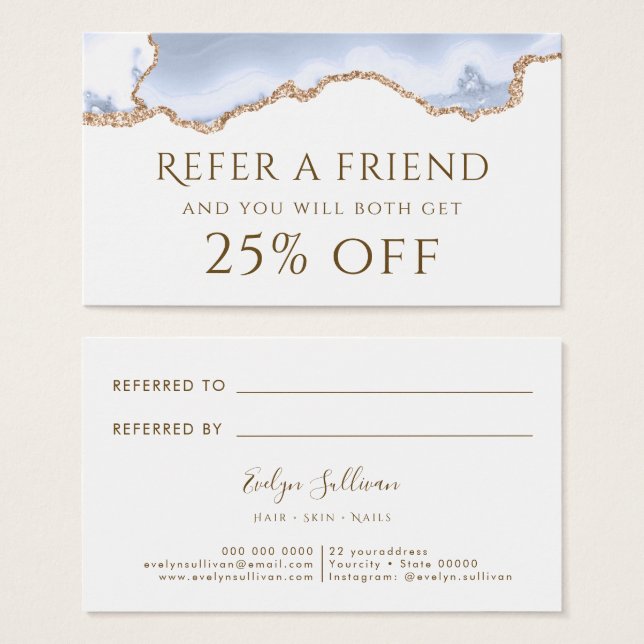 Referenskort för pastellblått agate visitkort (Framsida & baksida)