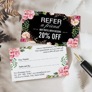 Referenskort för rumänska Rosa Blommigt Beauty Sal Rabattkort