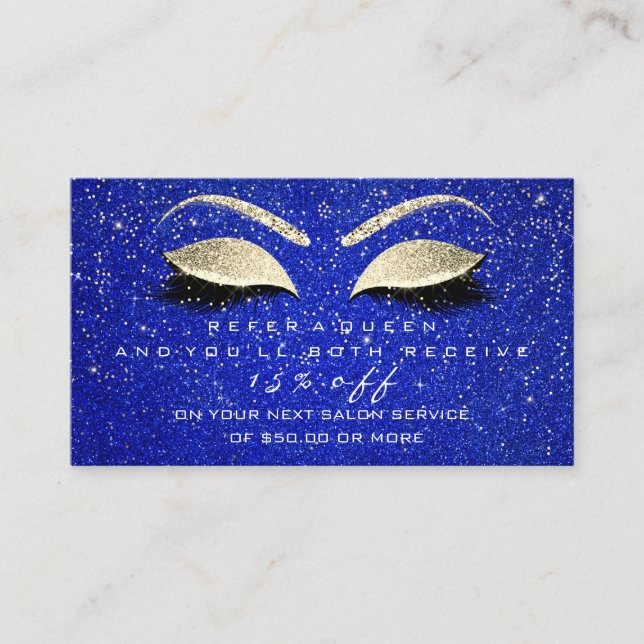 Referenskort för salon, Smala, blå Guld-streck Rabattkort (Framsida)