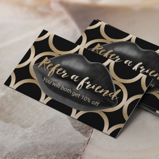 Referenskort | Geometric Black Läppar Makeup Artis Rabattkort (Skapare uppladdad)