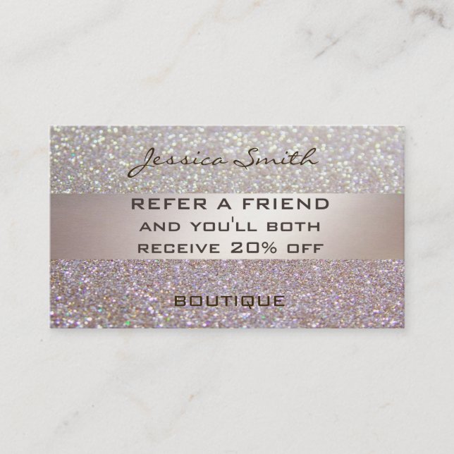 Referenskort glamorös faux chic glitter rabattkort (Framsida)