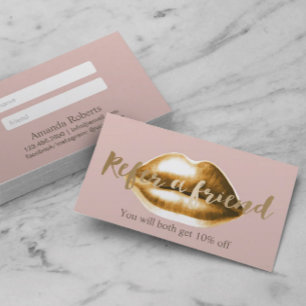 Referenskort   Guld Läppar  Rosa Girly Salon Rabattkort