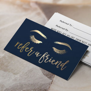 Referenskort   Makeup Artist Guld Typography Navy Rabattkort