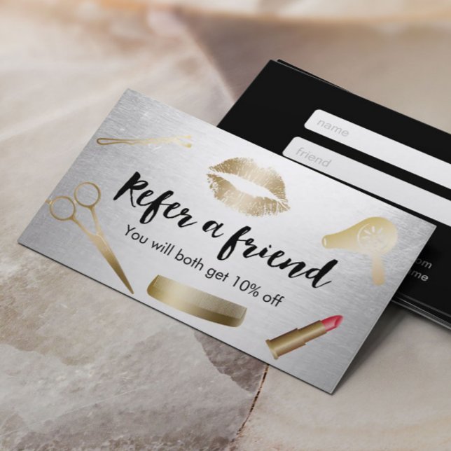 Referenskort | Modern Guld och Silver Beauty Salon Rabattkort (Skapare uppladdad)