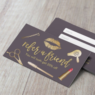 Referenskort   Modern Lila och Guld Beauty Salon Rabattkort