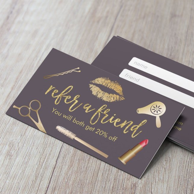 Referenskort | Modern Lila och Guld Beauty Salon Rabattkort (Skapare uppladdad)