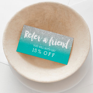 Referenskort, modern typografi teal silver rabattkort