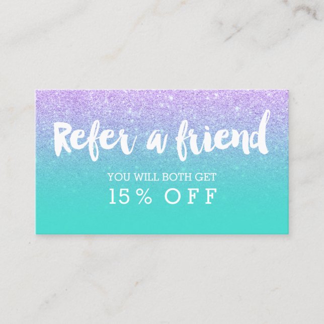 Referenskort - modern typografilavender glitter rabattkort (Framsida)