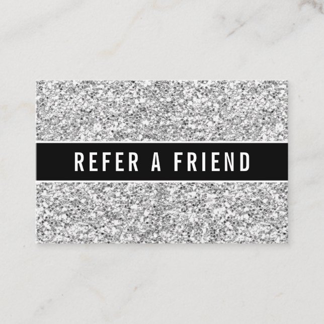 Referenskund för luxury Silver Glitter Salon Visitkort (Framsida)
