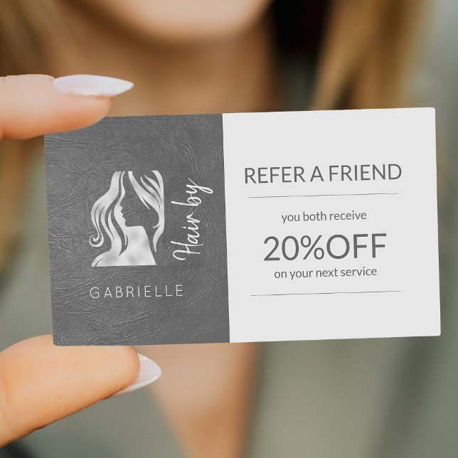 Referensmall för Hair Salon Silver Grått Logotyp  Rabattkort (Skapare uppladdad)