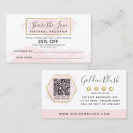 Referensprogram för Rosa Watercolor & Guld QR Visitkort