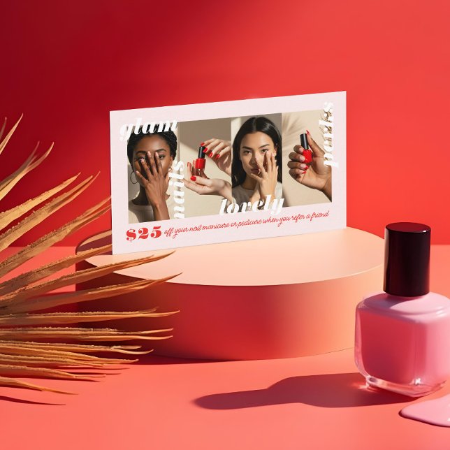 Referera till ett vänligt, modernt, fetstilt fotom visitkort (Refer A Friend Modern Bold Photo Collage Referral Business Card)