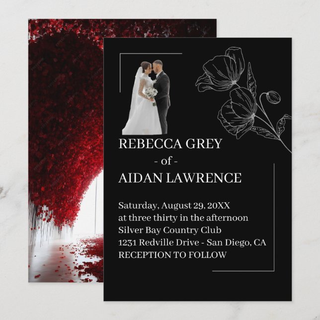 Refined Black White Wedding Overlay Picture 2026  Inbjudningar (Fram/baksida)