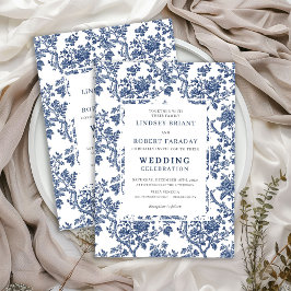 Refined Blue Floral Toile Classic Wedding Invite Inbjudningar