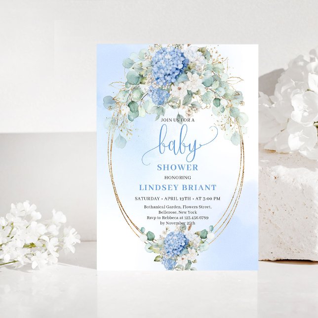 Refined Blue Hydrangeas Baby Shower Invitation Inbjudningar (Refined Blue Hydrangeas Baby Shower Invitation)
