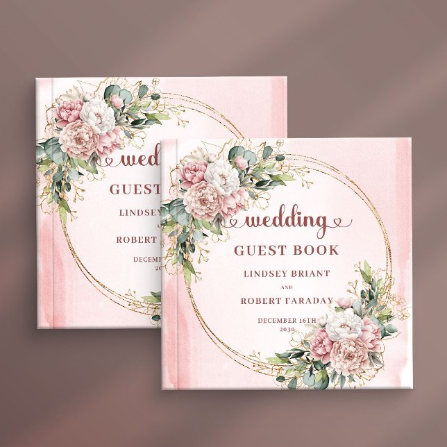 Refined Blush Pink Floral Greenery Wedding Guest  Gästböcker (Refined Blush Pink Floral Greenery Wedding Guest Book)