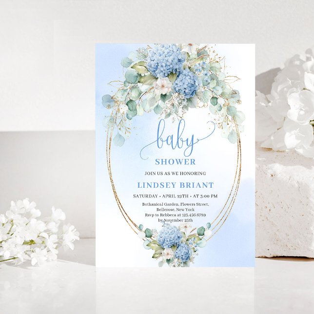 Refined Bohemian Blue Hydrangea Baby Shower Invite Inbjudningar (Refined Bohemian Blue Hydrangea Baby Shower Invitation)