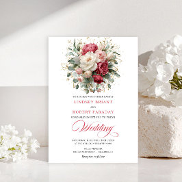 Refined Bohemian Red White Floral Greenery Invite Inbjudningar