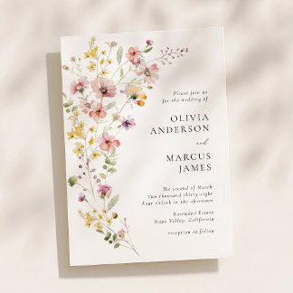 Refined Boho Meadow Wildflower Wedding Invitation Inbjudningar