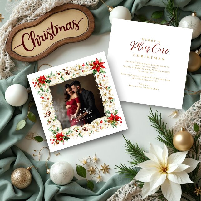 Refined Exquisite Floral Christmas Frame Photo Julkort (Refined and Exquisite Floral Christmas Frame Holiday Cards for Growing Families with Family Photo. )